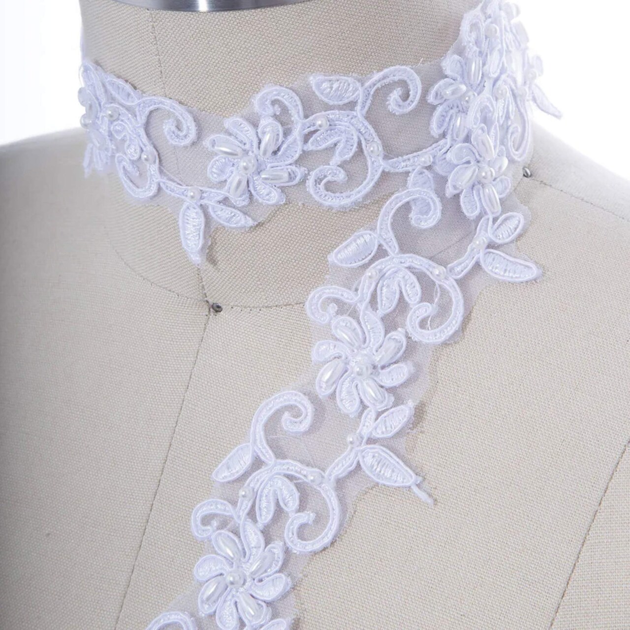 1 Yard White Contempo Almond Pearl Bridal Lace Trim 1.5 Inch Wide Beaded Wedding Lace
